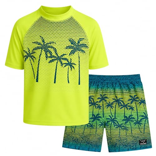 Image of Big Chill Boys Swim Set - 2 Piece Quick Dry UPF 50 Short Sleeve Rash Guard for Boys and Swim Trunks - Swimwear Set for Kids