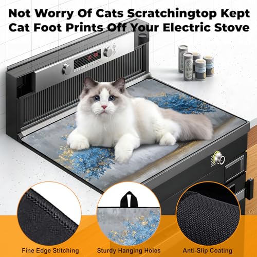 Image of Heat-Resistant Glass Stove Top Cover with Anti-Slip Rubber Coating - 28.5x20.5 Inch Electric Stove Protector, Scratch-Resistant, Expands Counter Space (Blue Tree, 28.5 inchL x 20.5 inchW)