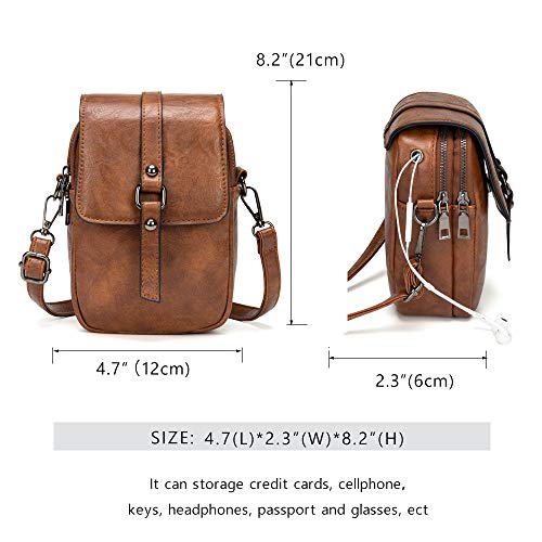 myfriday Vintage Crossbody Phone Bag for Women, Small PU Leather Shoulder Purse and Handbag with Tassel&Rivet Decoration2