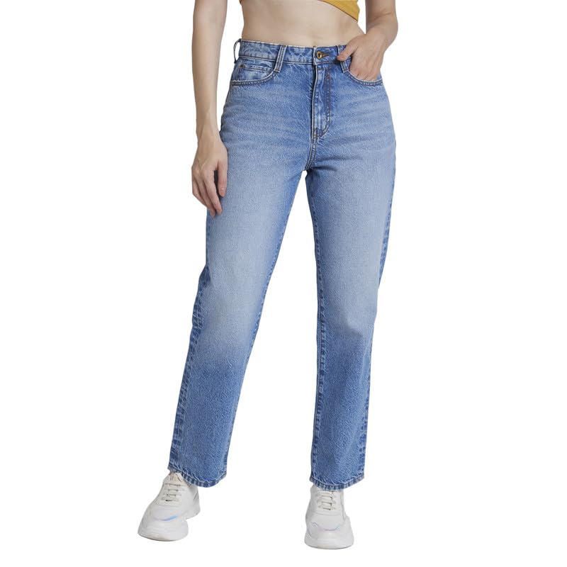Image of Spykar Women High Rise Cotton Wide Leg Fit Ankle Length Clean Look Jeans -(Bella-Wide Leg)