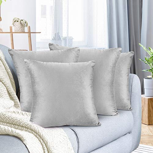 Nestl Throw Pillow Covers, Cozy Velvet Decorative Outdoor Pillow Covers 18X18 Inches, Soft Solid Cushion Covers for Sofa, Bed and Car, Set of 4 - Light Gray