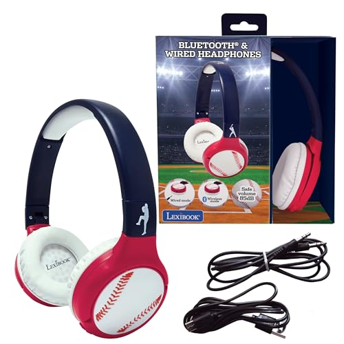Image of LEXiBOOK, Baseball, 2-in-1 Bluetooth & Wired Headphones with Microphone and Control Buttons, Foldable and Adjustable, Long-Lasting Rechargeable Battery, HPBT010BL