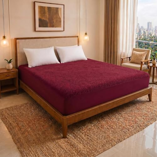 Image of Cotton Feel Terry 78x72 inch Ultra Soft Waterproof Mattress Protector King Size | Breathable Hypoallergenic Mattresses Cover for King Size Bed (Maroon)