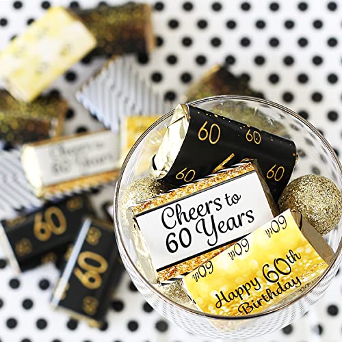 60Th Birthday Party Miniatures Candy Bar Wrapper Stickers - Gold And Black - 45 Count #TOP4