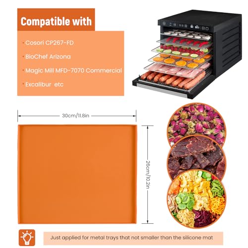 6 Pack Silicone Dehydrator Trays for Making Fruit Leather Compatible with Cosori CP267-FD, Non Stick Dehydrator Trays with Raised Edge Reusable Silicone Mats for Dehydrating Veggis Liquids Crackers