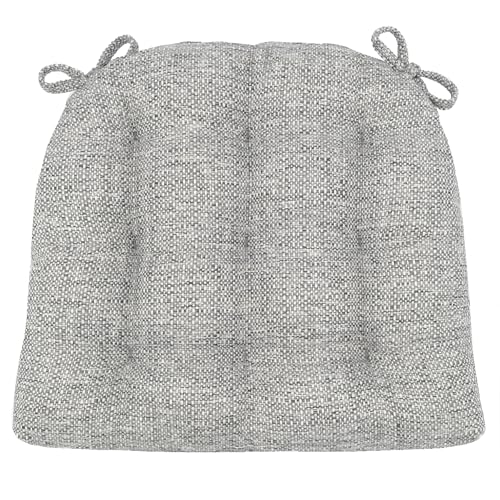 Barnett Home Decor Brisbane Silver Grey Dining Chair Cushions with Ties - 16.5 x 18 Size Medium Chair Pad - Latex Foam Fill, Reversible - Made in USA (Gray)