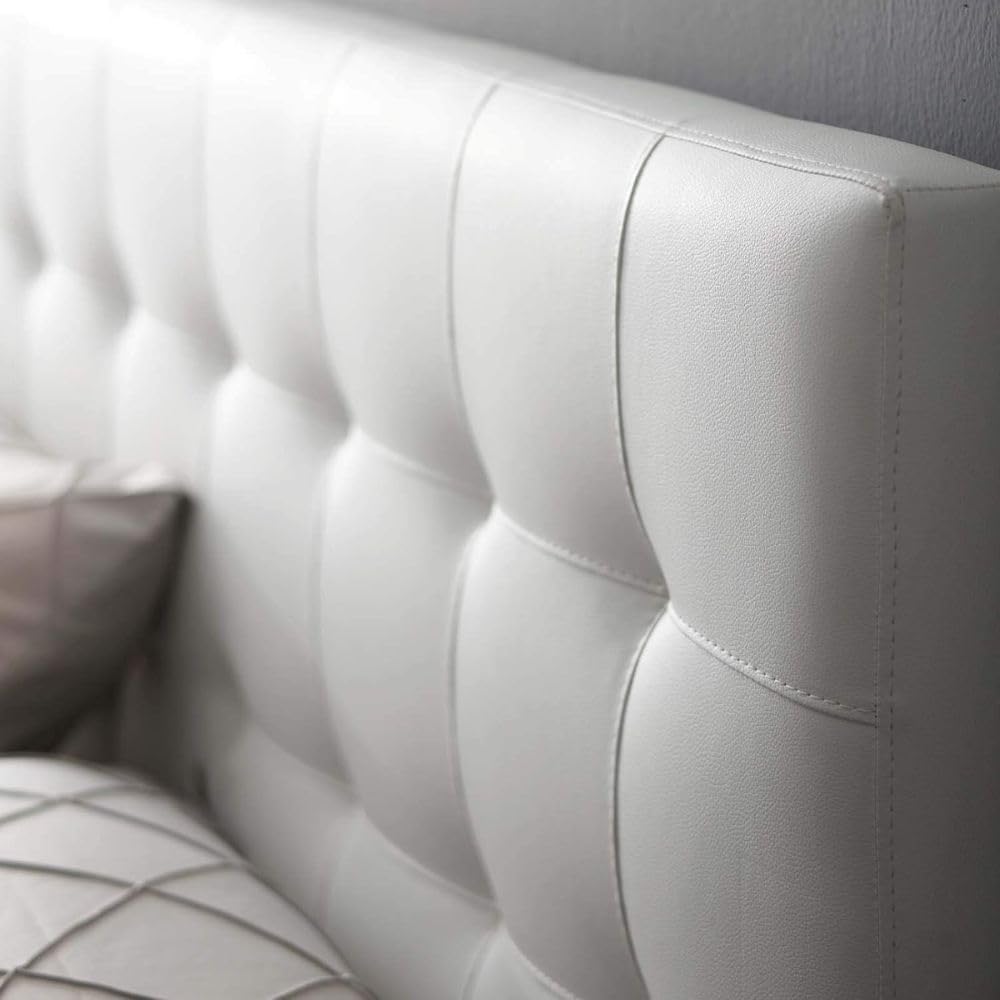 White Faux Leather Queen Headboard Upholstered Tufted Button Design Adjustable Padded Panel Modern Bedroom Furniture with Sturdy Wood Frame Elegant Accent and Comfortable Backrest Support
