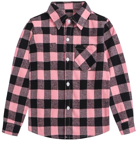 Image of SANGTREE Women and Girls Long Sleeve Flannel Casual Button Down Plaid Shirt