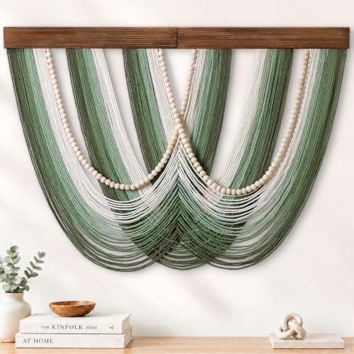 Image of ZYUQFAN Acrame Wall Hanging Green Boho Woven Cotton Rope Tapestry