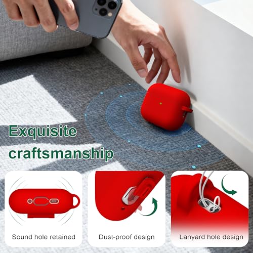 Image of R-fun for AirPods Pro 3rd Generation Case with Cleaner Kit, Soft Silicone Protective Case Cover for Apple AirPod Pro 3 for Women Men, AirPods Pro Case Accessories with Keychain, Red