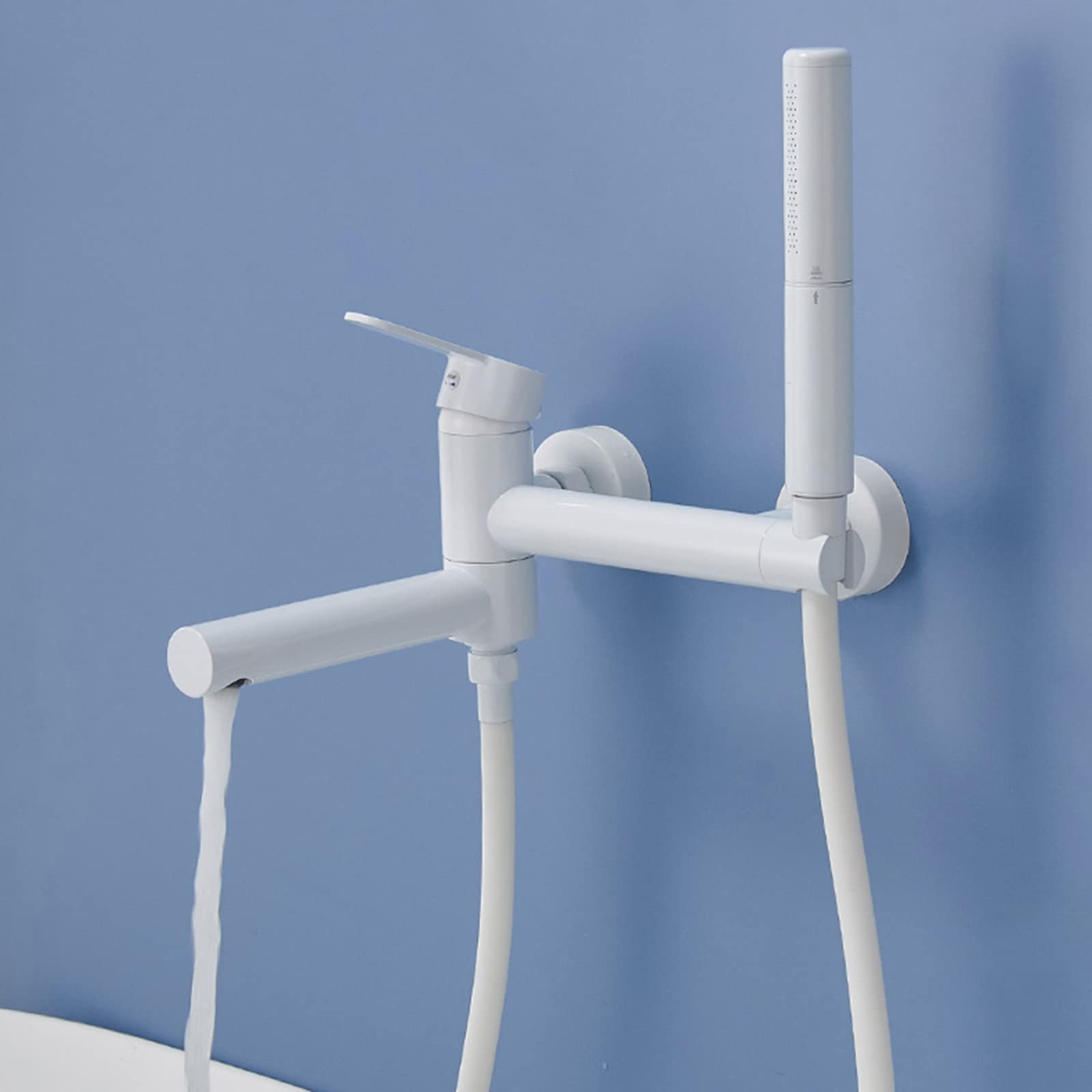Robinet de douche de baignoire blanc mitigeur de bain mural en laiton avec kit douchette