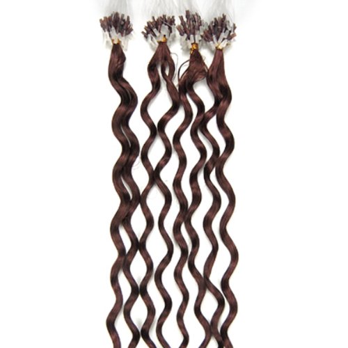 Xiaonibang Remy Human Hair Extensions Easy Loop Micro Rings Bead Tip Curly Hair (02 Dark Brown)