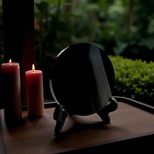 Miniatura 7 de Espejo rascador de obsidiana negra de 3.15 pulgadas (3.150 in) con soporte de cristal de obsidiana natural con soporte, herramientas de meditación