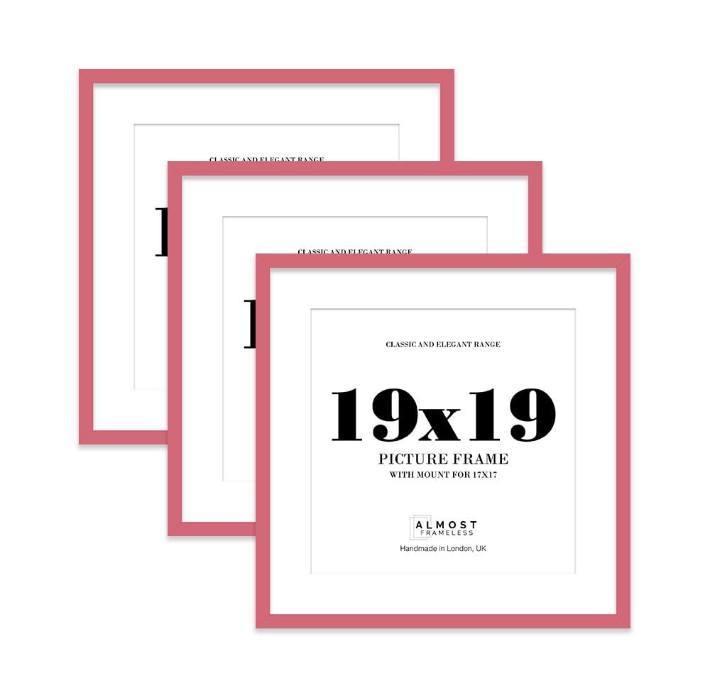 19x19 Pink Picture Frame with Mount for 17x17 Photos, Prints - Modern Square Wall Frame, Set of 3
