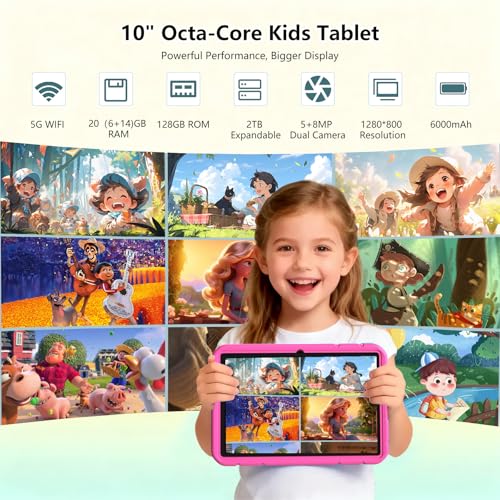 Image of ITDULCET Kids Tablet, 10 inch Android 15 Tablet for Kids, 20GB RAM 128GB ROM Octa-Core 6000mAh Battery Childs Tablets with Shockproof Case, Bluetooth, WiFi, Parental Control, Dual Camera, GPS