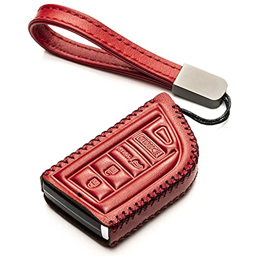 Image of Vitodeco Genuine Leather Smart Key Fob Case with Leather Key Strap Compatible for Acura MDX, RDX, ADX, TLX, INTEGRA - 4-Button, Red