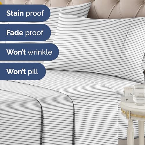 Image of Full 4 Piece Striped Sheet Set - Soft, Breathable & Cooling - Fine Lines