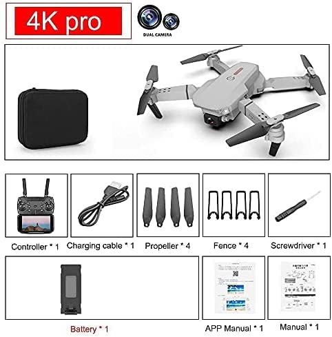 Droni con fotocamera, Drone 4K Camera Posizionamento visivo WiFi FPV Conservazione dell'altezza del drone, Modalità senza testa, Ritorno automatico, Doppia fotocamera grigia 4K + 1 batteria