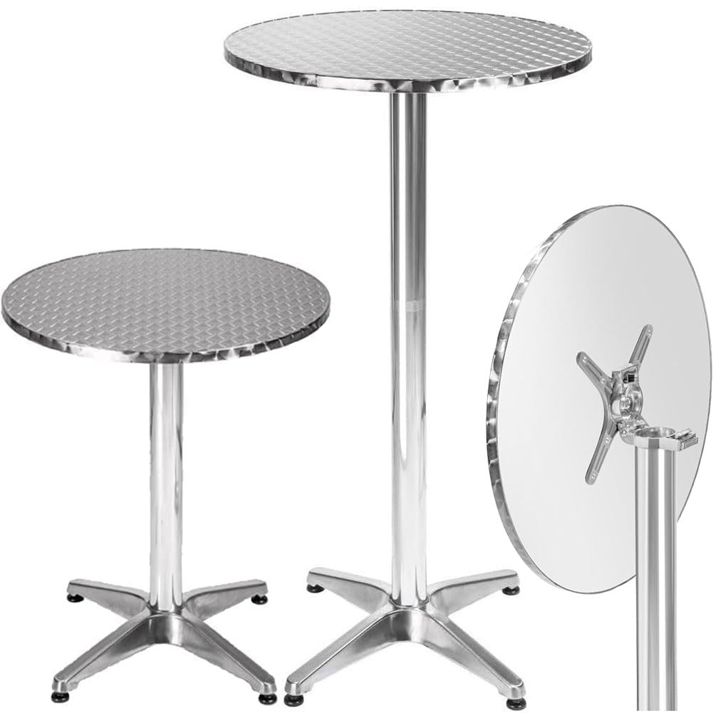 BAKAJI Table de Bar Haute 2en1 en alu Hauteur réglable Pliable 70cm/115cm Mange Debout extérieur Table Ronde, avec Plateau Pliant Peu encombrant