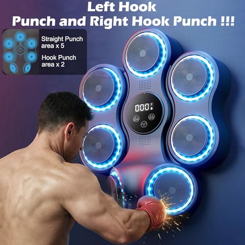 TechVizrs Music Boxing Machine für Erwachsene, Musikboxing Maschine mit LED-Lichtern, Bluetooth, 9 Geschwindigkeitsmodi, Hook Punch Musik-Boxen für Zuhause & Fitnessstudio