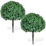Daifunli Set of 2 Artificial Topiary Balls Tree 20 Inch Realistic Faux Bush, UV Resistance Fake Shrub Plant with Spike for Garden Porch Indoor Outdoor Decor(Green,Four-Leaf Clover)