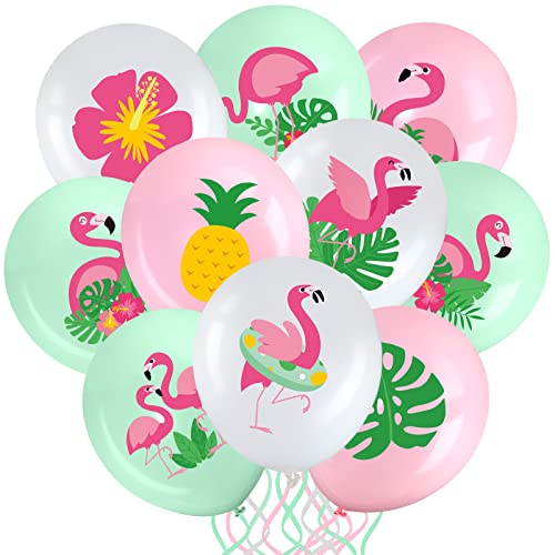 45 balões de flamingos balões de bisco ananás folha tropical balões de látex Luau havaianos de 12 polegadas para decoração de festa de aniversário, casamento de flamingos tropical havaiano