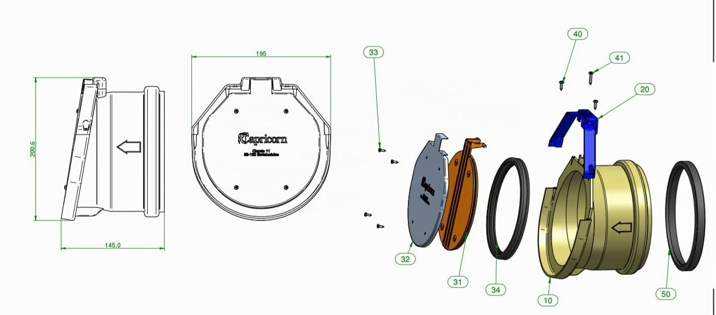 Válvula antirretorno DN 160, cierre antirretorno DN160, con tapa de acero inoxidable con goma de sellado, válvula antirretorno, tapa de tubo (DN160)