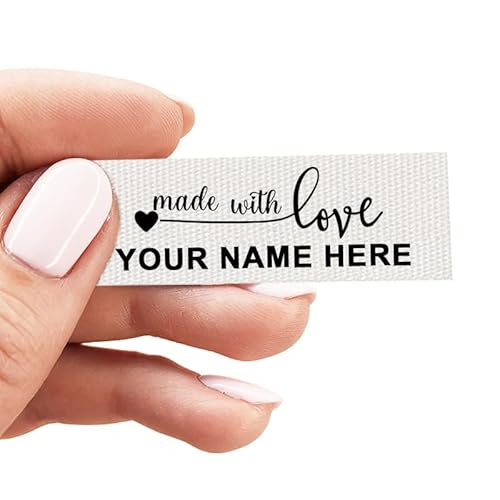 Custom Cotton Tags Fabric Labels, Personalized Sewing Labels for Handmade Items, Made with Love Sewing Tags, Ideal for Quilters,Knitters,Crafters,Machine Washable (40Pack, 20x57mm)