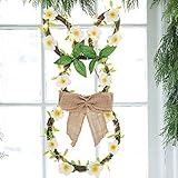 EAMBRITE Easter Bunny Wreath with Linen Bow 25LT Spring Wreath for Front Door Wall Window with Light