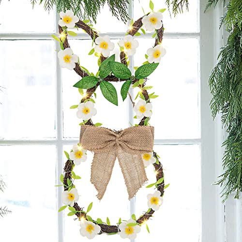 Eambrite Easter Bunny Wreath With Linen Bow 25Lt Spring Wreath For Front Door Wall Window With Lights Home Decor Battery Operated And Timer (17.5”) #TOP15