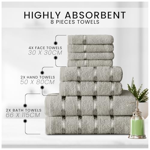 GC GAVENO CAVAILIA Boston Towel Set-75, 100% Cotton, Silver, 8 Piece Bale - 2