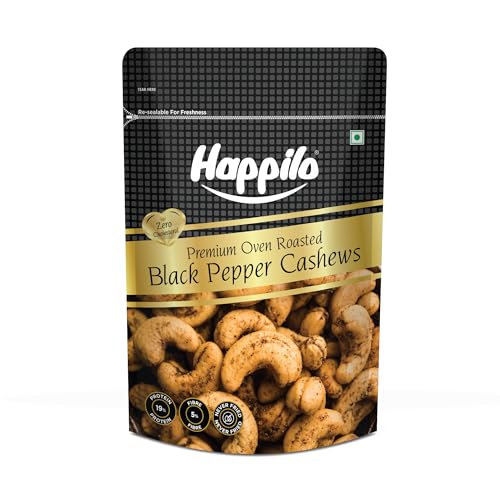 Image of Happilo Salted Black Pepper Whole Cashews 160g|Crunchy Nuts|Non-Fried|Zero Cholesterol Natural Jumbo Size Whole Kaju Nuts & Dry Fruits|Rich in Protein, Roasted Crunchy Delicious Healthy Snacks