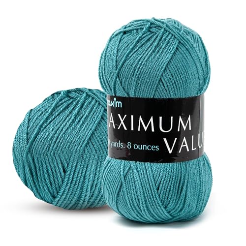 Image of Mary Maxim Maximum Value Acrylic Yarn for Crocheting and Knitting, Soft Worsted Weight Teal Yarn 4, Ideal for Blankets, Sweaters, Hats, and Scarves, 8 oz Skein (474 Yds), Medium Teal - 1 Skein