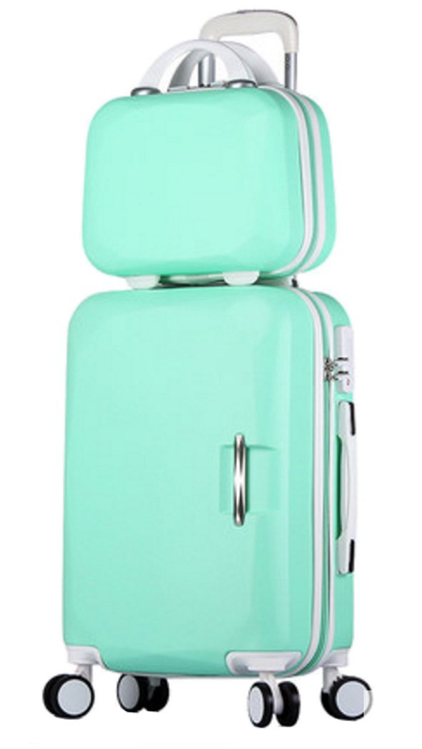 Unisex Travel Luggage with Cosmetic Bag 2PCS Set ABS Suitcase Sets - 22 Inch Mint Green