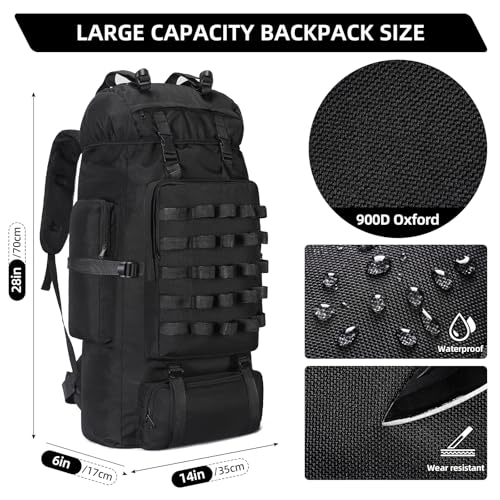70L Camping Hiking Backpack with Rain Cover, Waterproof Molle Rucksack for Men, Backpacking Backpack for Trekking Climbing Outdoor - Image 4