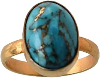 Veracity Jewelry Blue Copper Turquoise Rings For Women - December Birthstone Spiny Mojave Kingman Turquoise 18K Gold Plated Rings For Women - Blue Turquoise Statement Handmade Jewelry Rings - Blue Cooper Turquoise Gemstone Gold Filled Fashion Chunky Rings - VR-311