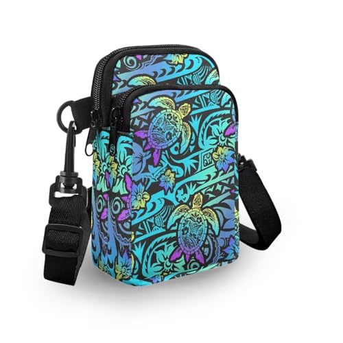Image of Hawaiian Tribal Small Crossbody Bags for Women Cell Phone Bag Purse, Sea Turtle Zipper Sling Purses Shoulder Bag
