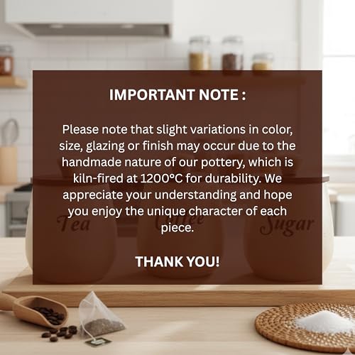 Image of Ceramic Tea Coffee Sugar Containers Set of 3 with Wooden Lids | Jar & Container for Kitchen Storage Set | Multi Utility Air Tight Kitchen Organizer Items (Hand-Painted, 410 ML)