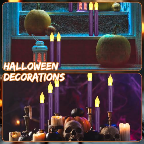 Image of Macarrie 60 Flickering LED Taper Candles, Purple Candle Yellow Light