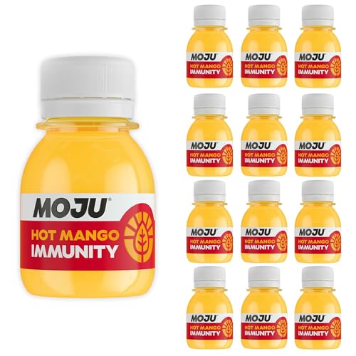 MOJU Hot Mango Immunity Shots (12 x 60ml) Energising, Source of Vitamin C and D3, Natural Ingredients, No Added Sugars or Sweeteners, Vegan