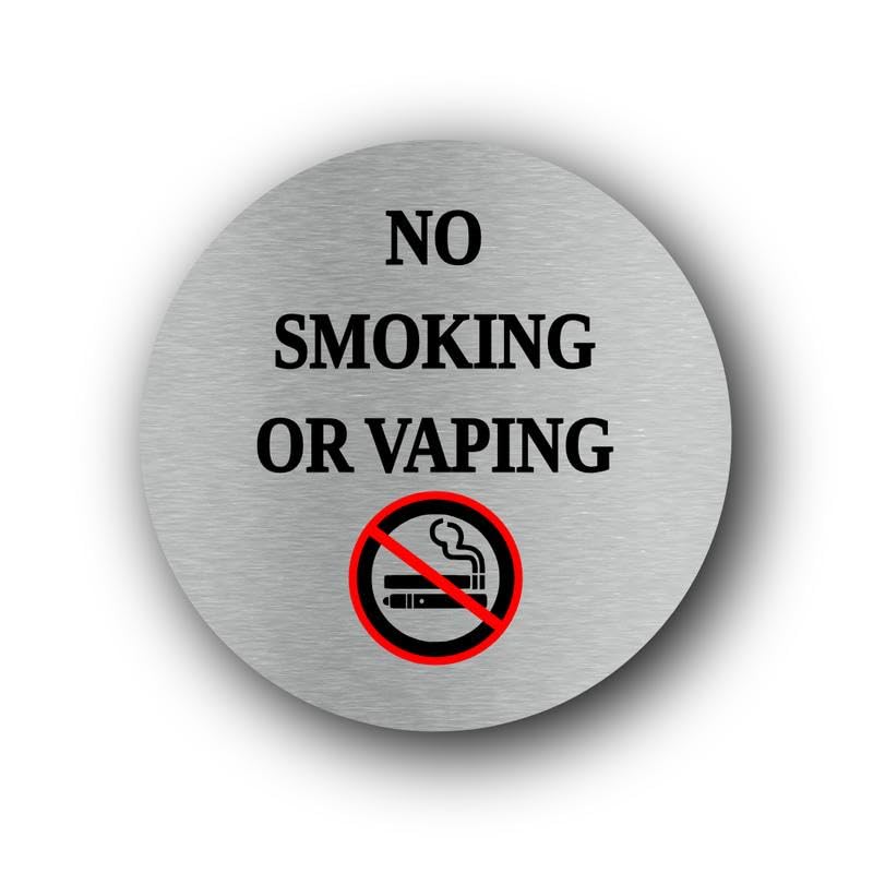 No Smoking or Vaping sign – 9.5x9.5cm Brushed Aluminium