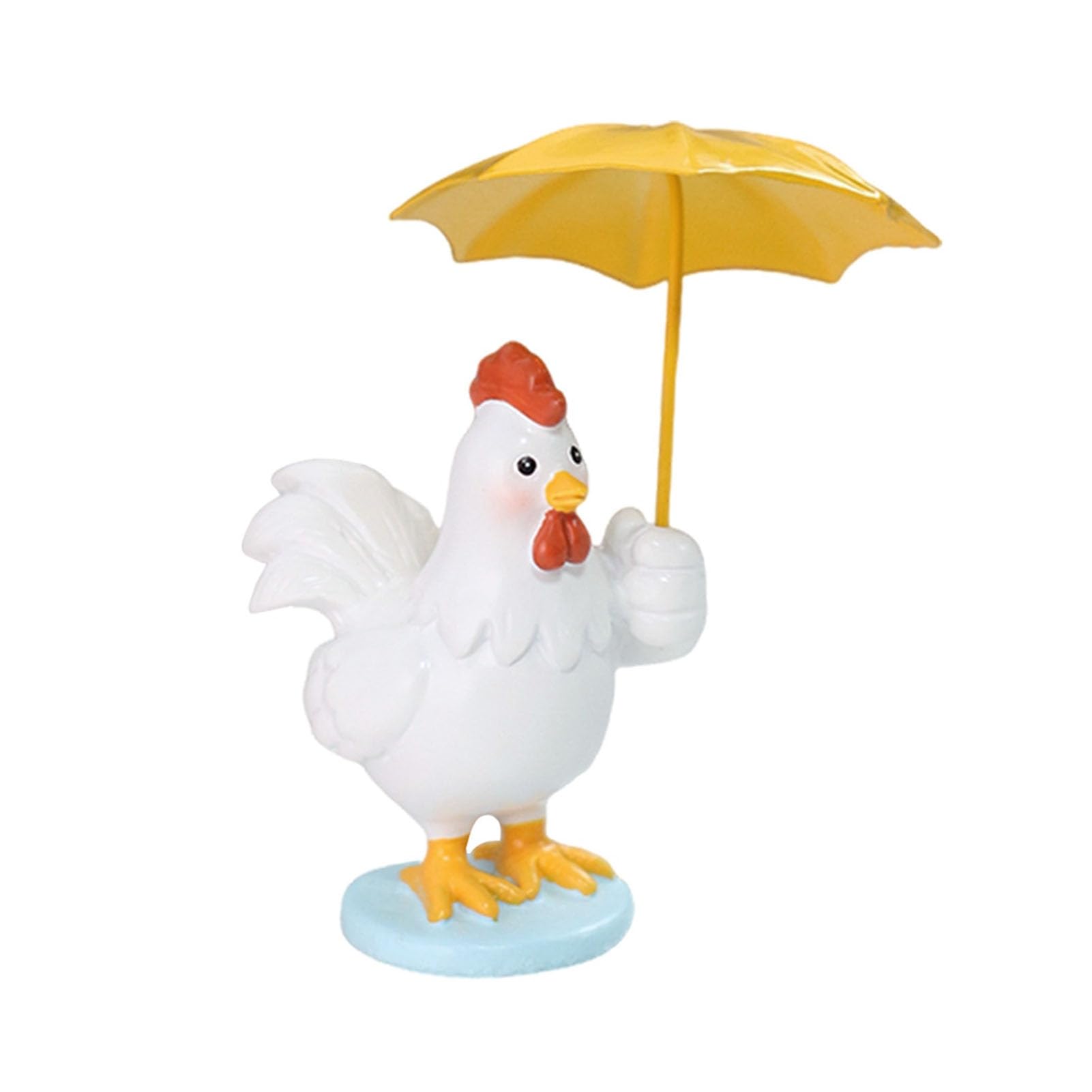 Glifora Holding Yellow Umbrella Chicken Figurine - Cartoon Chick Resin Statue Sculpture for Home Office Desktop Decoration Ornament