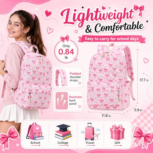 Image of LOIDOU Backpack for Girls School Backpacks Bookbags for Elementary Middle School Women Laptop Backpacks (Bow Tie Pink, L-17)