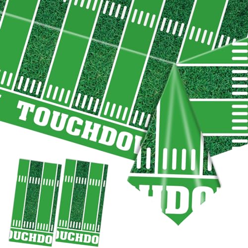 Image of 2 Pack Football Table Cloths Soccer ball Table Covers Foot Ball Field Plastic Tablecloths Rugby Plastic Table Covers Sports Table Cloths BBQ Picnic Party Table Cloth Green Table Cover 54 x 108 In