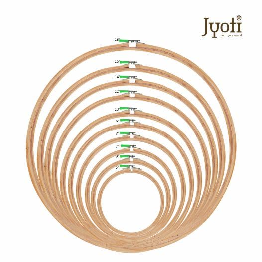 Image of Jyoti Embroidery Hoop, Wooden Round Adjustable, (3 Ply of 9 Inches with Steel Fitting), Easily Loosen /Tighten, Cross Stitch Hoop Ring for Sewing, Needlework, Craft Projects & Ornaments - Pack of 6