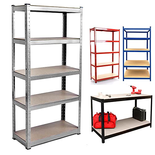 AUTOFU Garage Storage Shelves Heavy Duty Metal Shelving Unit 5-Tier H 150 x W 70 x D 30 Cm Freestanding Shelf Unit No Screws for Shed Workshop Kitchen Office Warehouse(Galvanised)