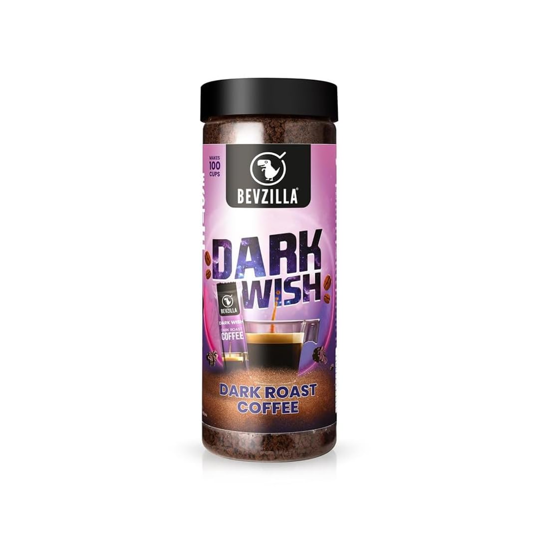 Bevzilla Black Roast (Dark Wish) - Caffè forte in polvere, 200 g, per 100 tazze, caffè arabica in polvere, audace e intenso, ideale per espresso, cappuccino, latte macchiato, preparato per birra calda