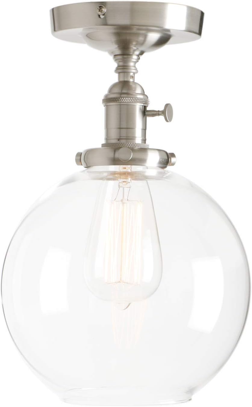 PERMO Vintage Ceiling Light 1-Lights Pendant Lighting Chandelier with 7.9" Globe Clear Glass (Brushed)