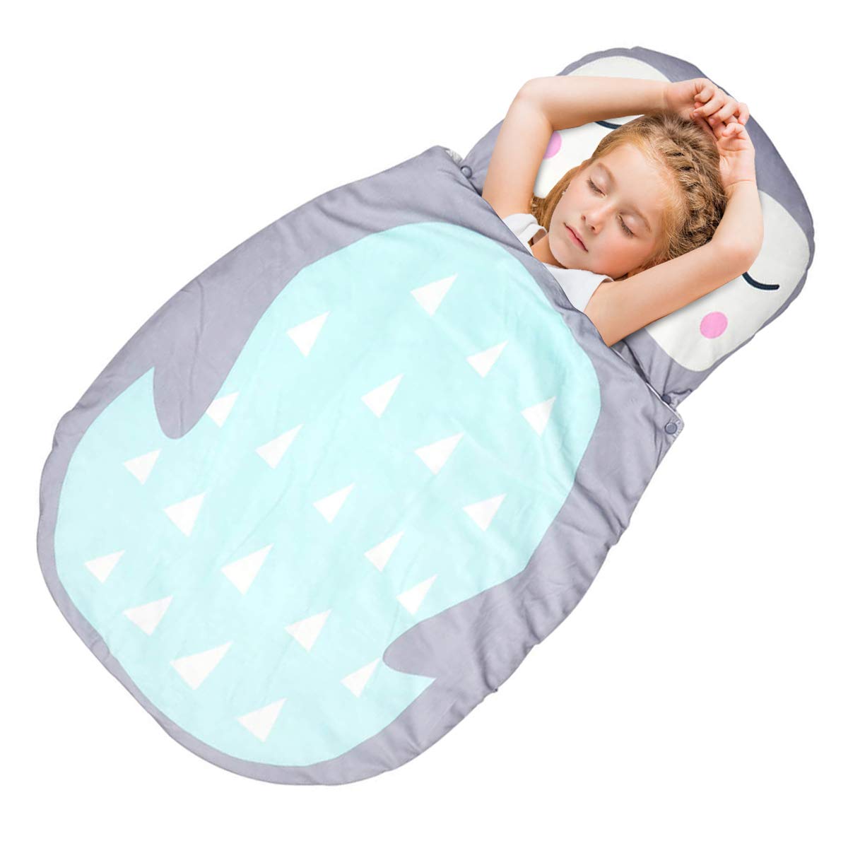 Sac de couchage 3 en 1 pour les tout-petits - Couverture et oreiller avec motif de caricature - Pour la maternelle, la maison, les voyages - Motif pingouin gris