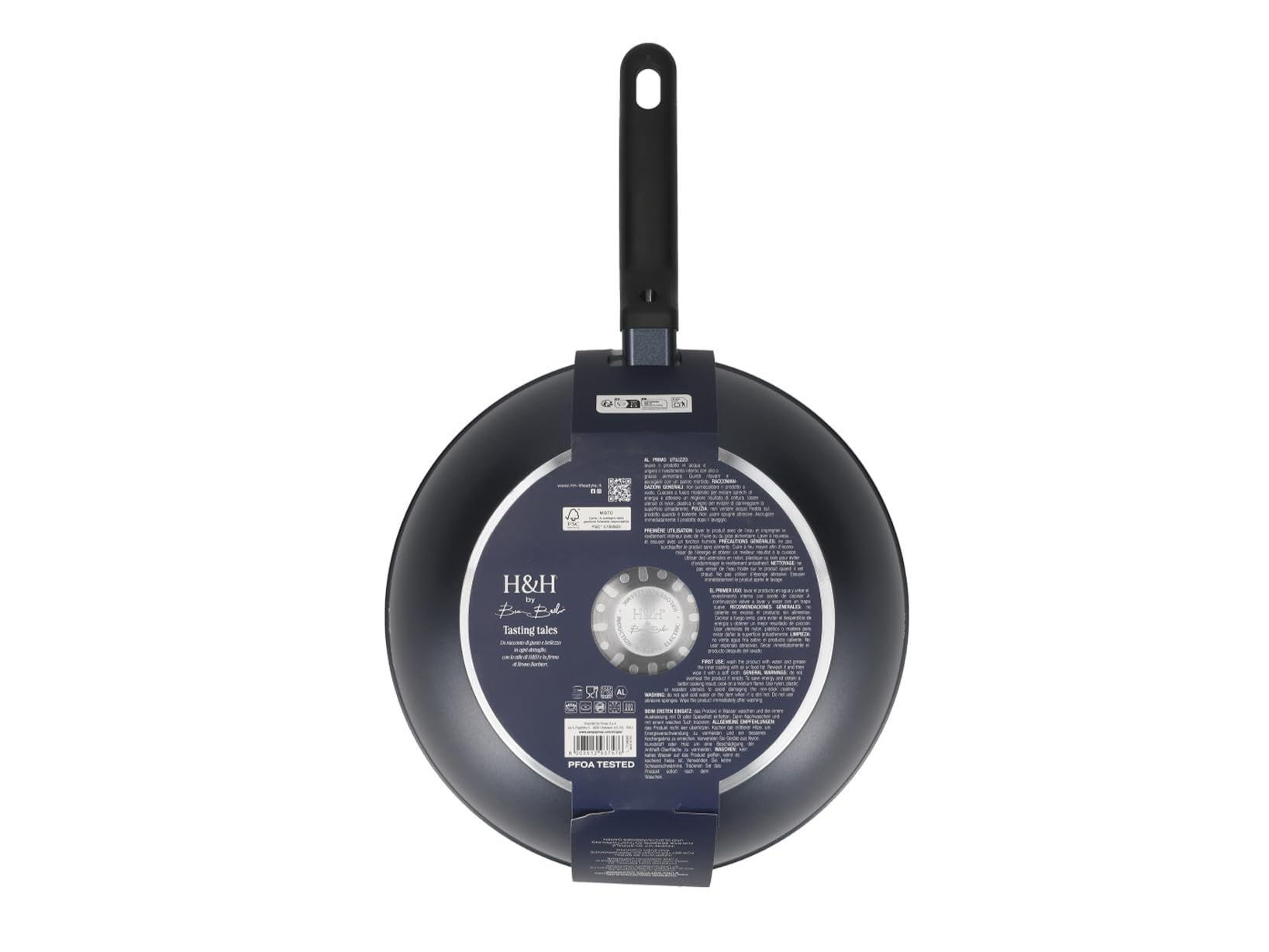 H&H by Bruno Barbieri Vortex Wok Ø 28 cm, Rivestimento Antiaderente PFLUON, Spirale 3D, Fondo Induzione, Interno Effetto Stone